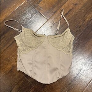 White Fox Boutique Beige Lace Crop Bustier Top